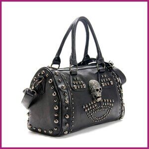 Faux Leather Skull Shoulder Bag Large Capacity Studded Doctor Handbag